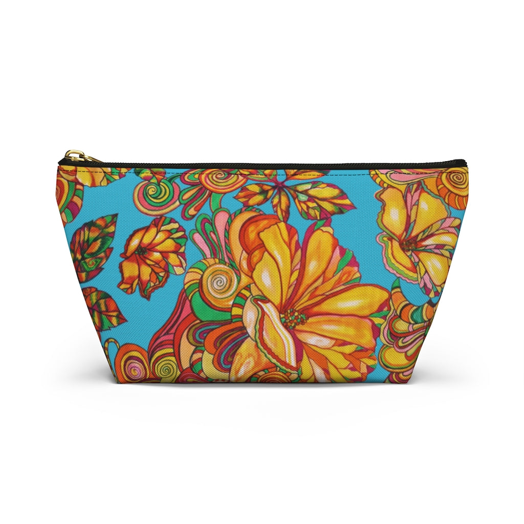 Aqua Artsy Floral Accessory Pouch