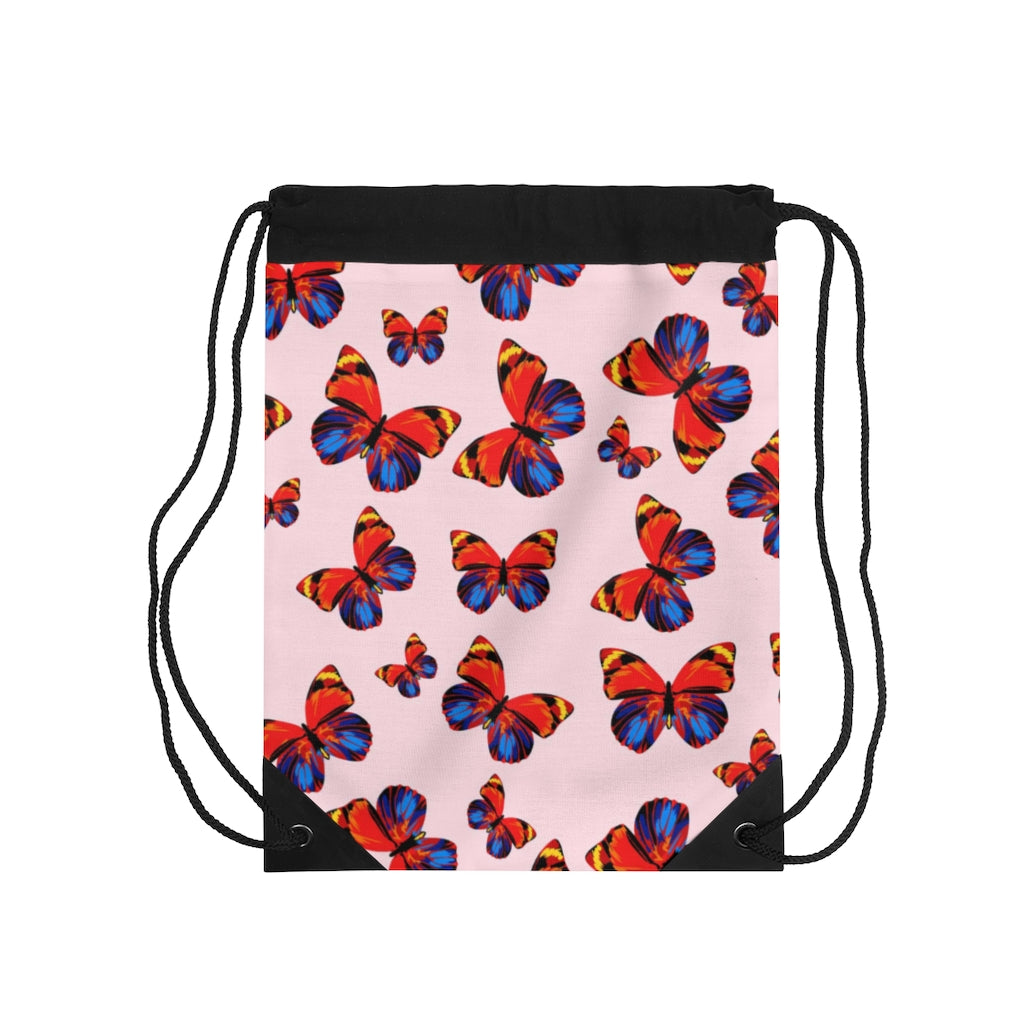 Tangerine Butterflies Drawstring Bag
