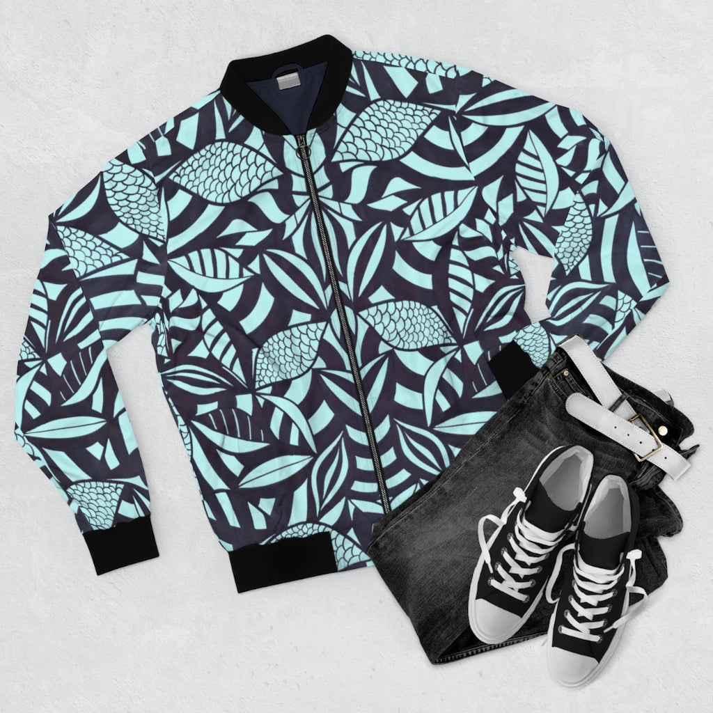 Icy Blue Men's Tropical Minimalist Bomber Jacket