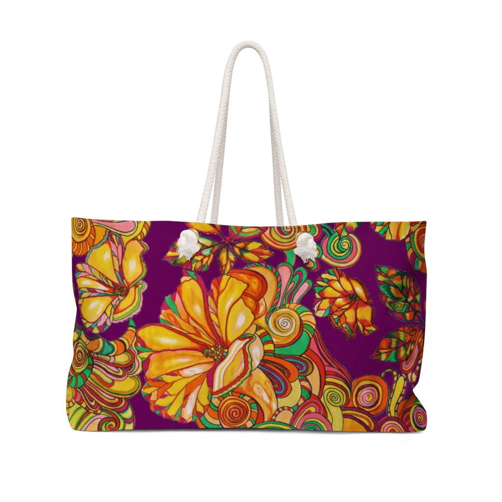 Artsy Floral Royal Purple Weekender Tote Bag