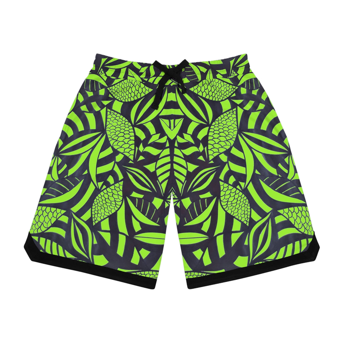Lime Green Tropical Minimalist Basketball Rib Shorts (AOP)