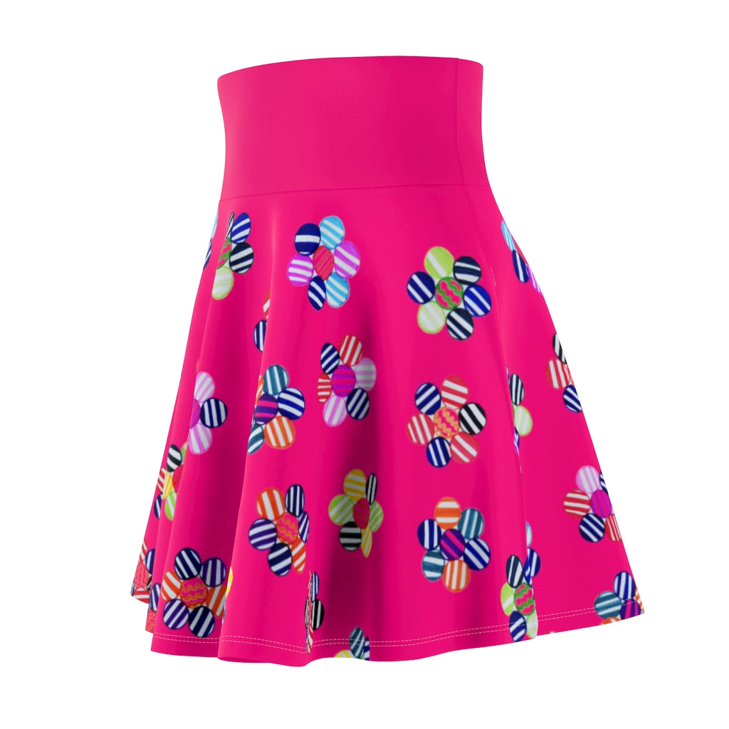 hot pink Striped Floral Skater Skirt