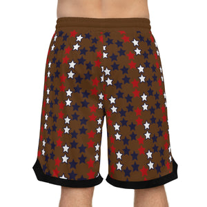 brown star print basketball shorts for men