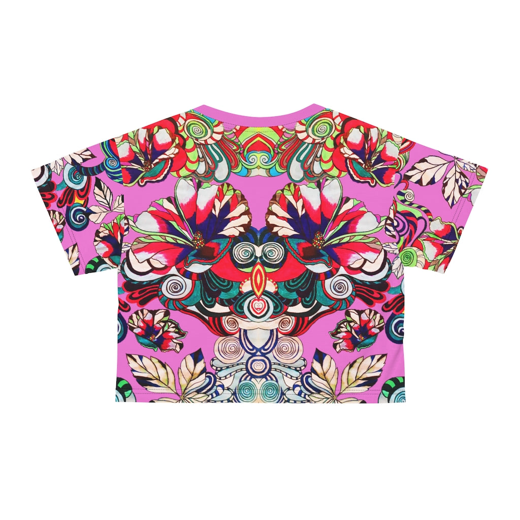 Rose Artsy Floral Pop AOP Crop Tee