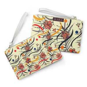 cream floral & animal print clutch bag