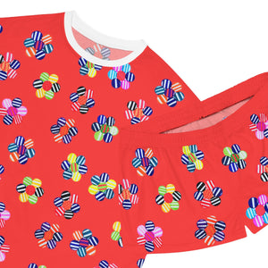 vermillion geometric floral shorts & t-shirt pajama set