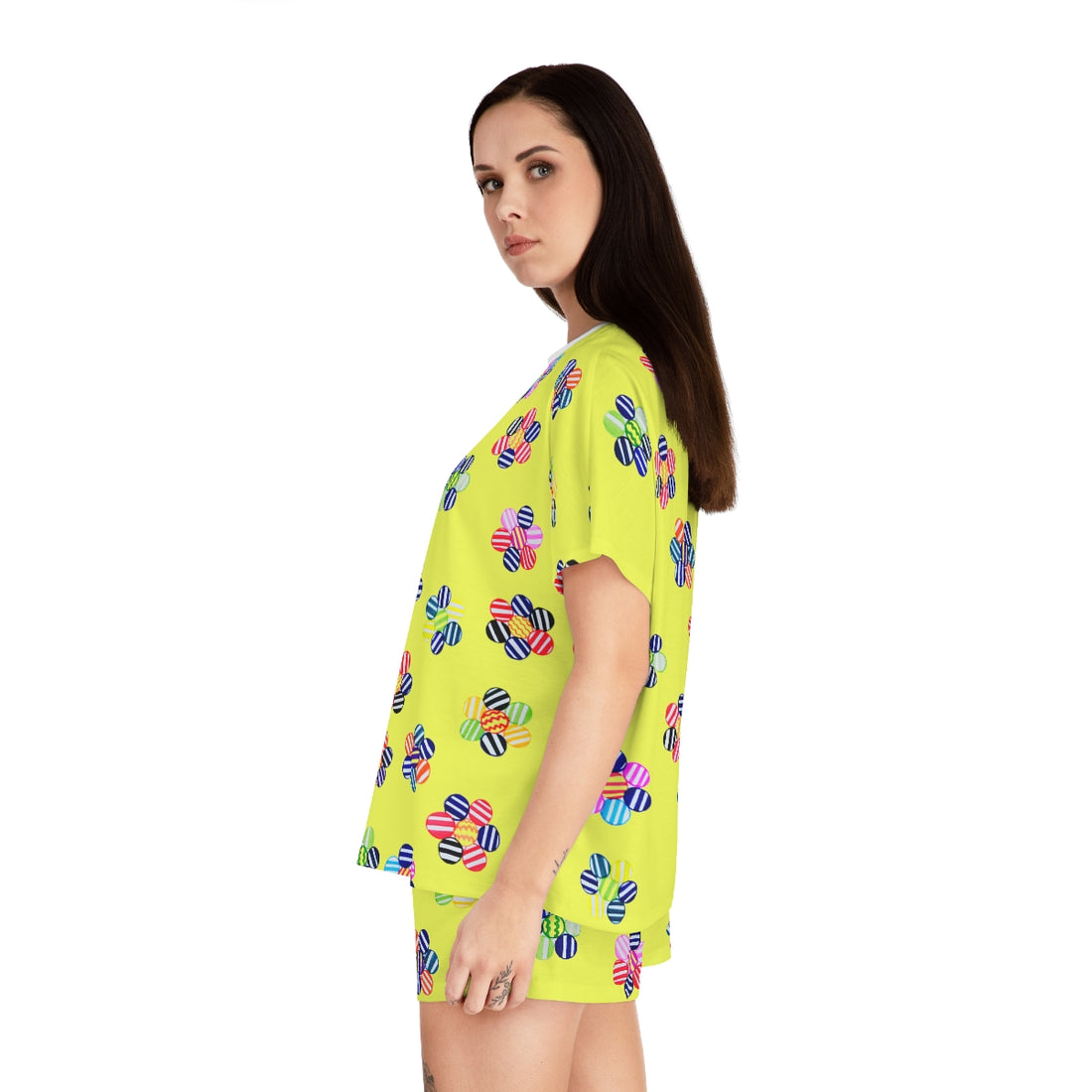 Canary Candy Floral Short Pajama Set (AOP)