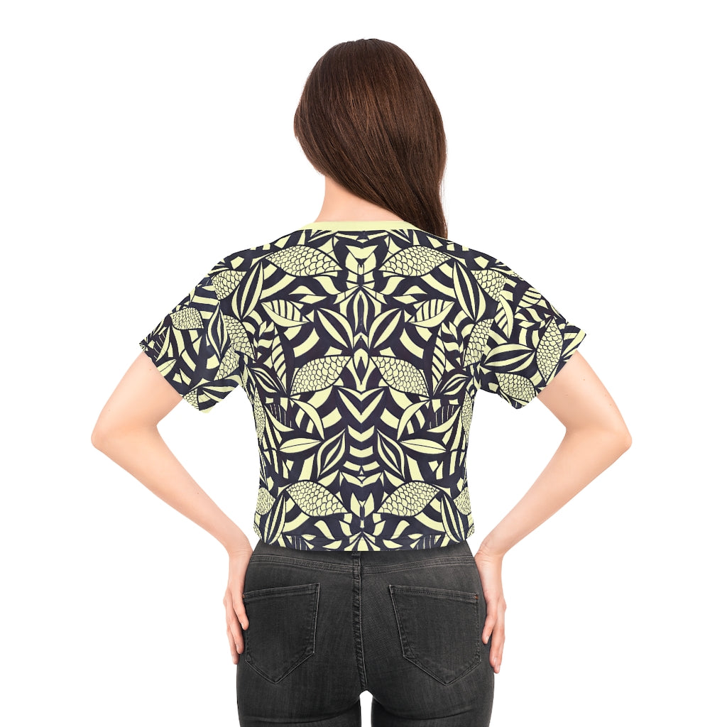 cream tropical print crop t-shirt