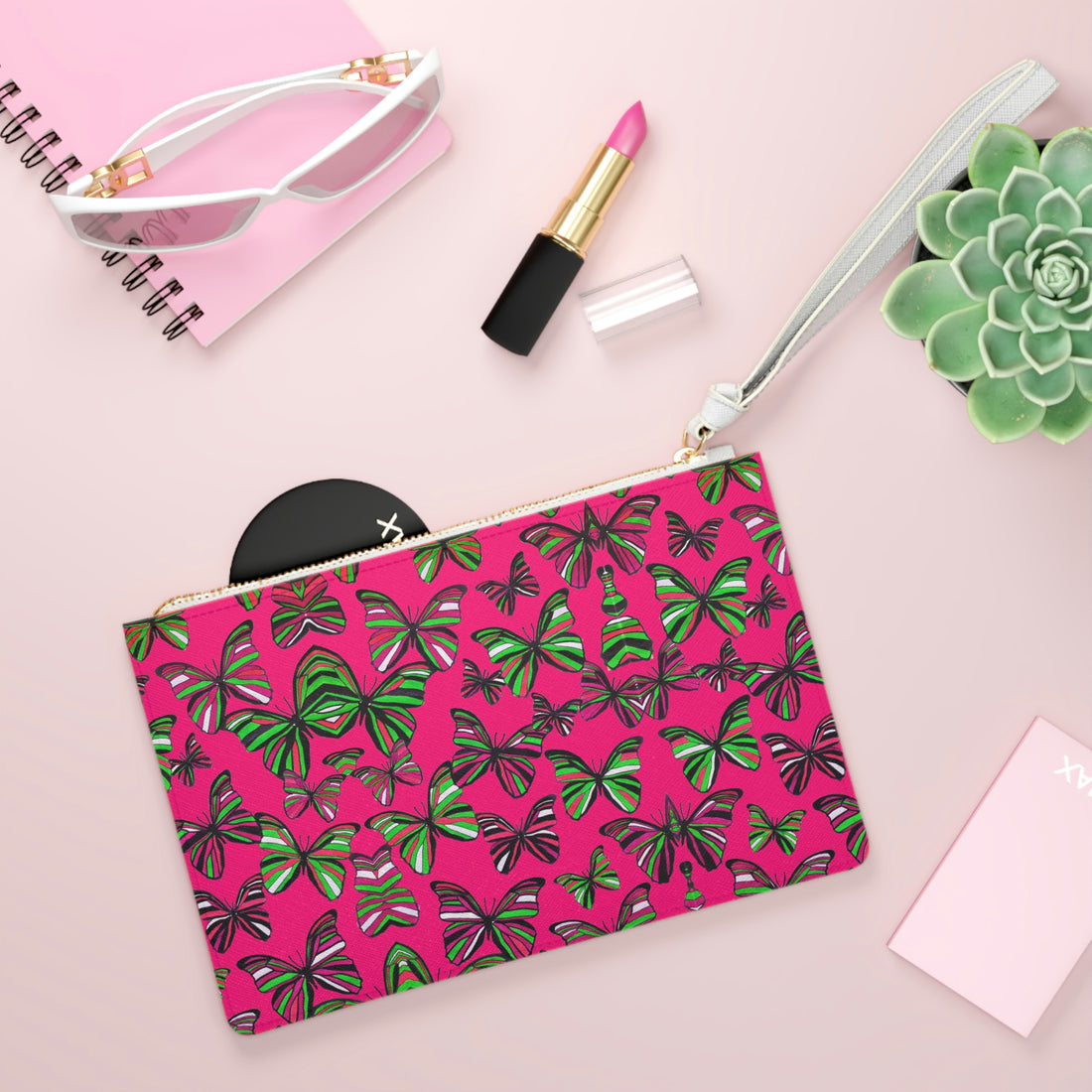 Hot Pink Butterfly Print Clutch Bag