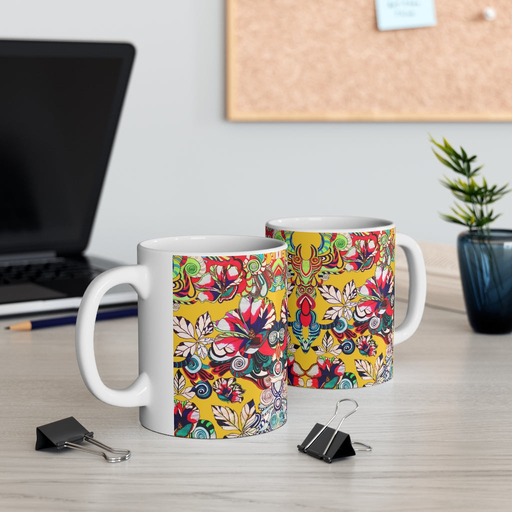 Floral Art Yellow Mug 11oz