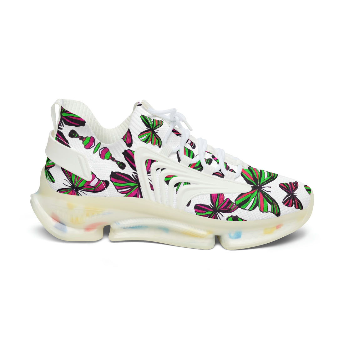 White Butterfly Printed OTT Women's Mesh Knit Sneakers