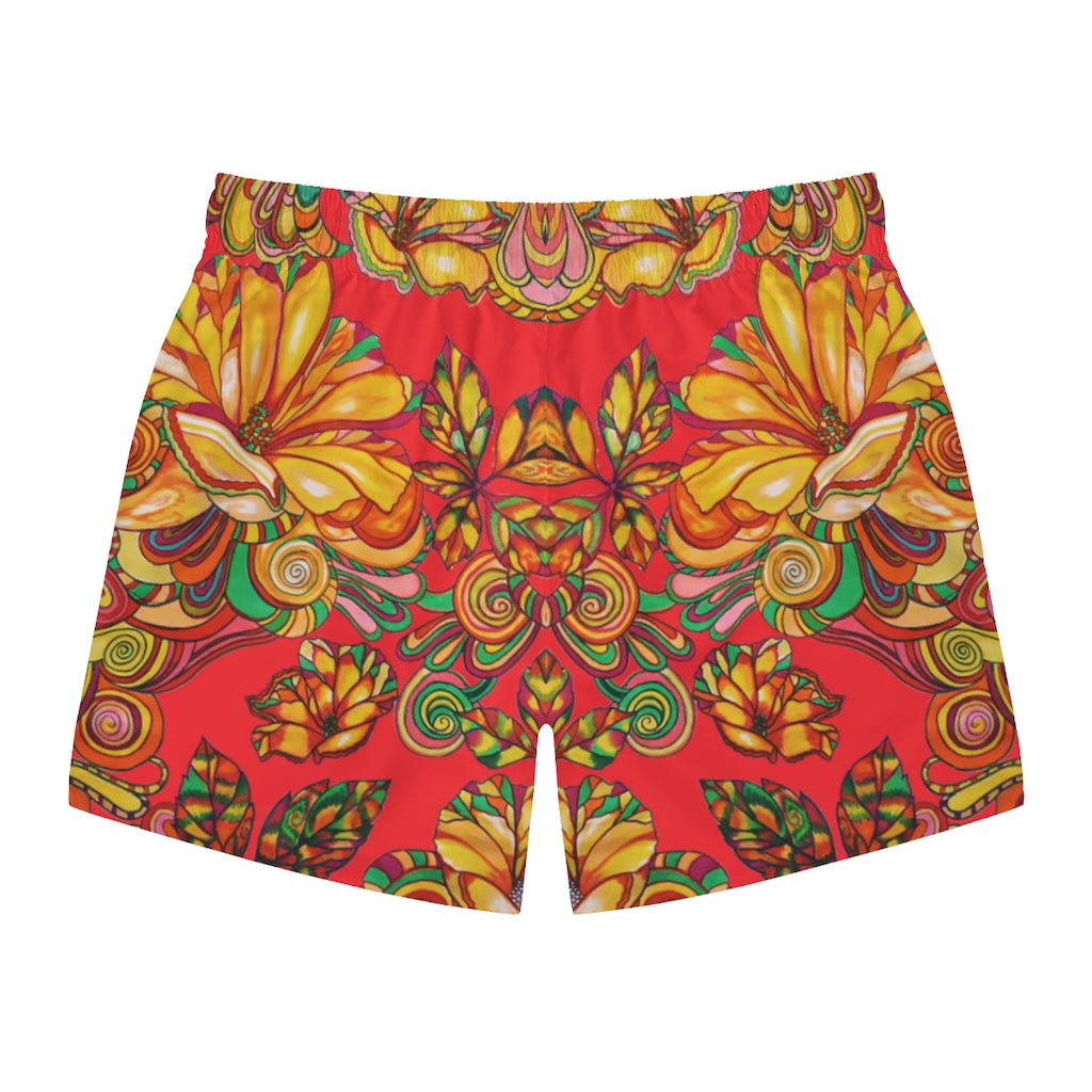 Artsy Floral Men's Black Swimming Trunks