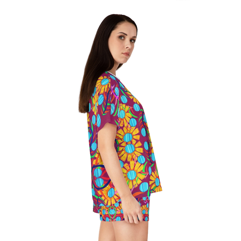 Orchid Sunflower Short Pajama Set (AOP)