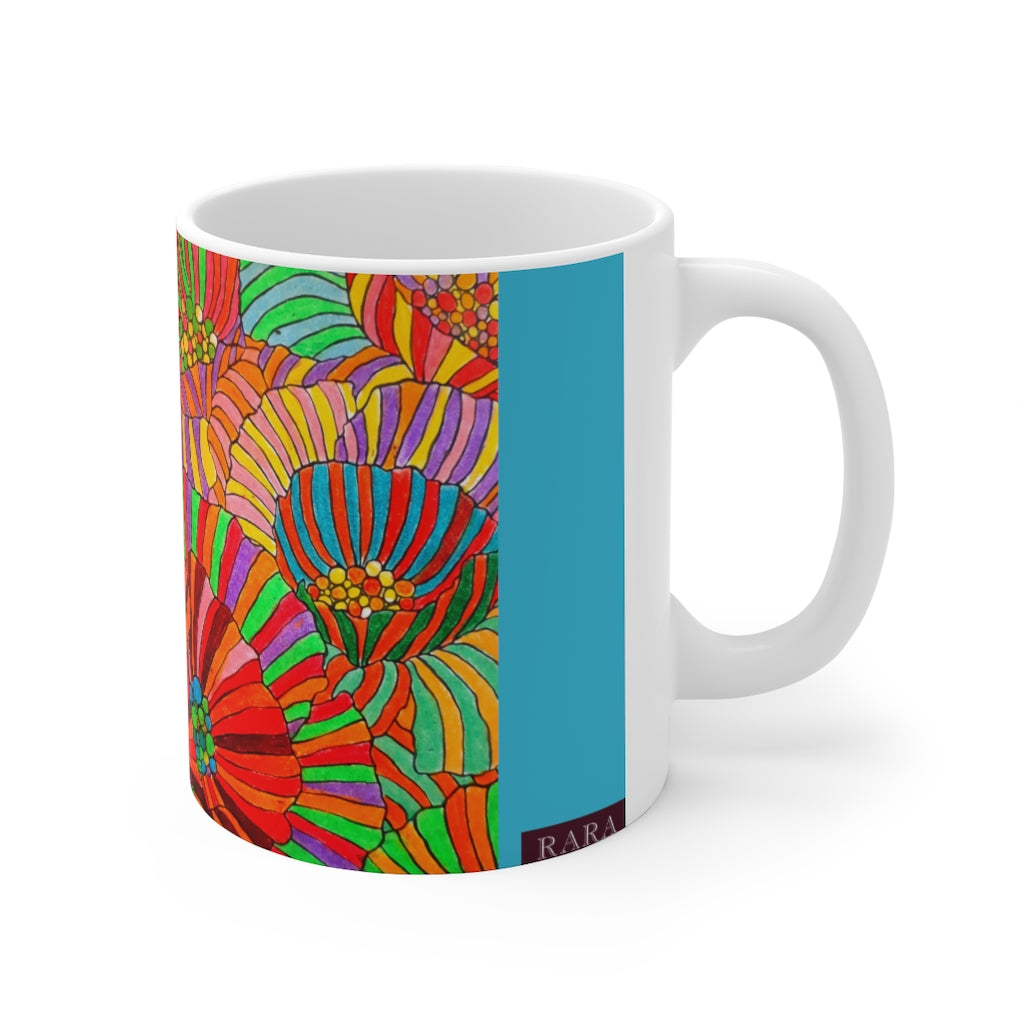 Wild Flower Aqua Ceramic Mug 11oz