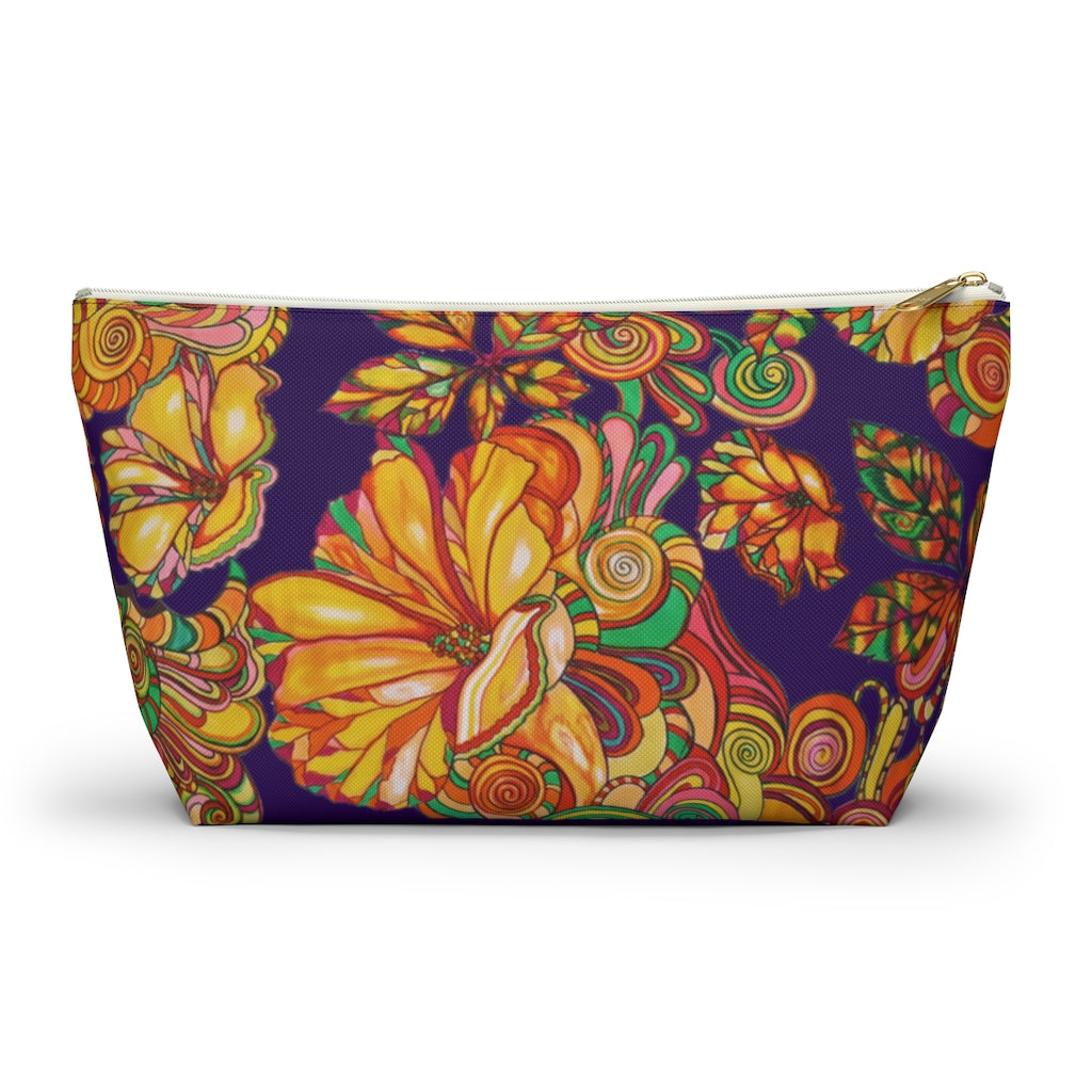 Violet Artsy Floral Accessory Pouch