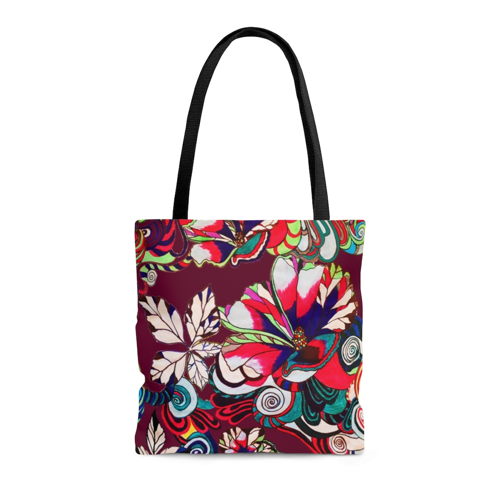 AOP Artsy Floral Pop Marsala Tote Bag