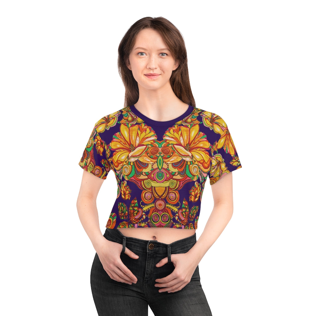 Violet Artsy Floral AOP Crop Tee