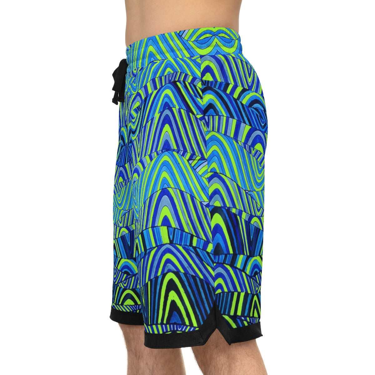 lime green waves print basketball shorts