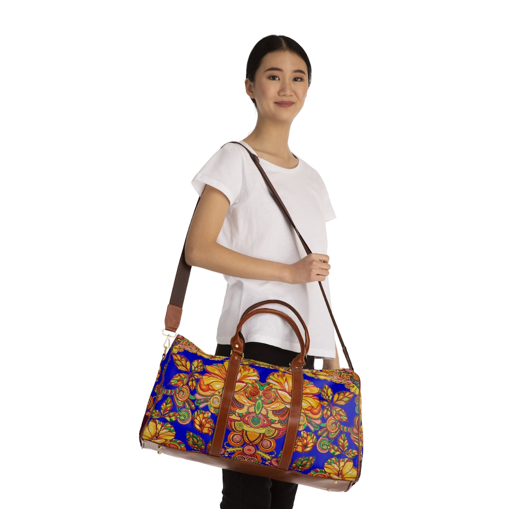 Cobalt Artsy Floral Waterproof AOP Travel Bag