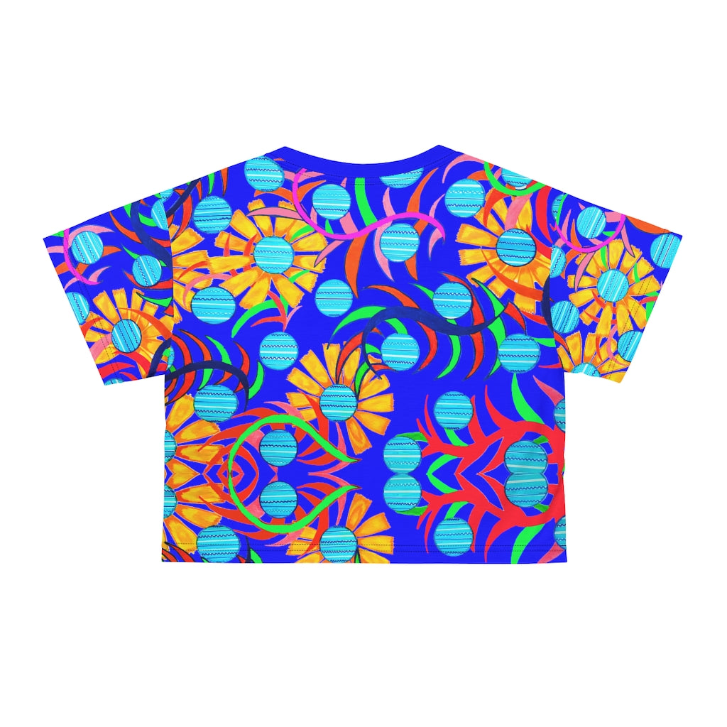 Electric Blue Sunflower AOP Crop Tee