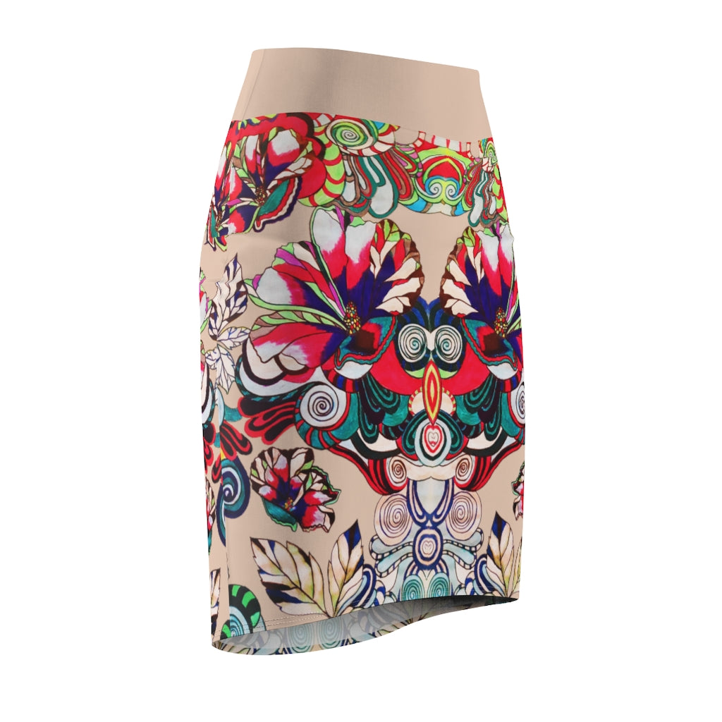 Floral Pop Nude Pencil Skirt