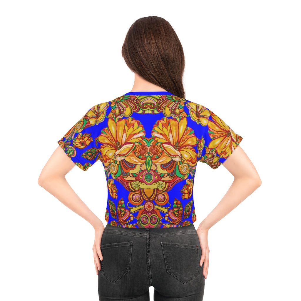 Electric Blue Artsy Floral AOP Crop Tee