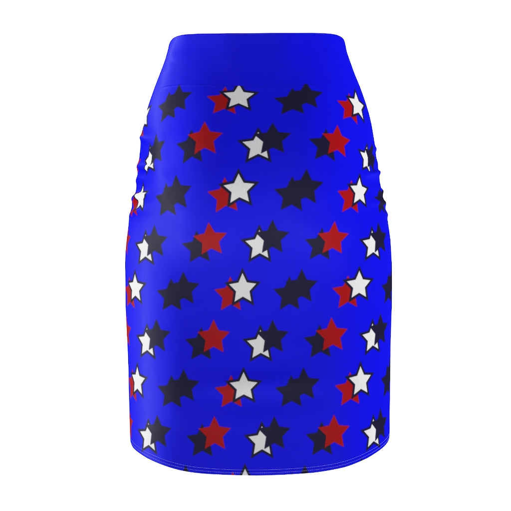 AOP Starry Electric Blue Pencil Skirt