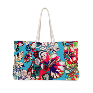 Artsy Floral Pop Aqua Weekender Bag
