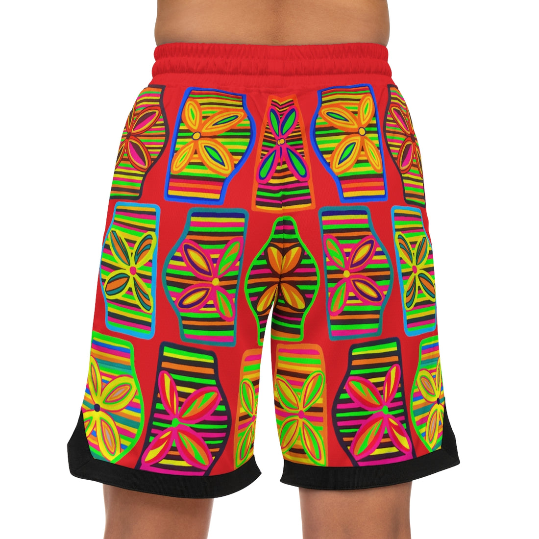 Red Deco Print Basketball Rib Shorts (AOP)