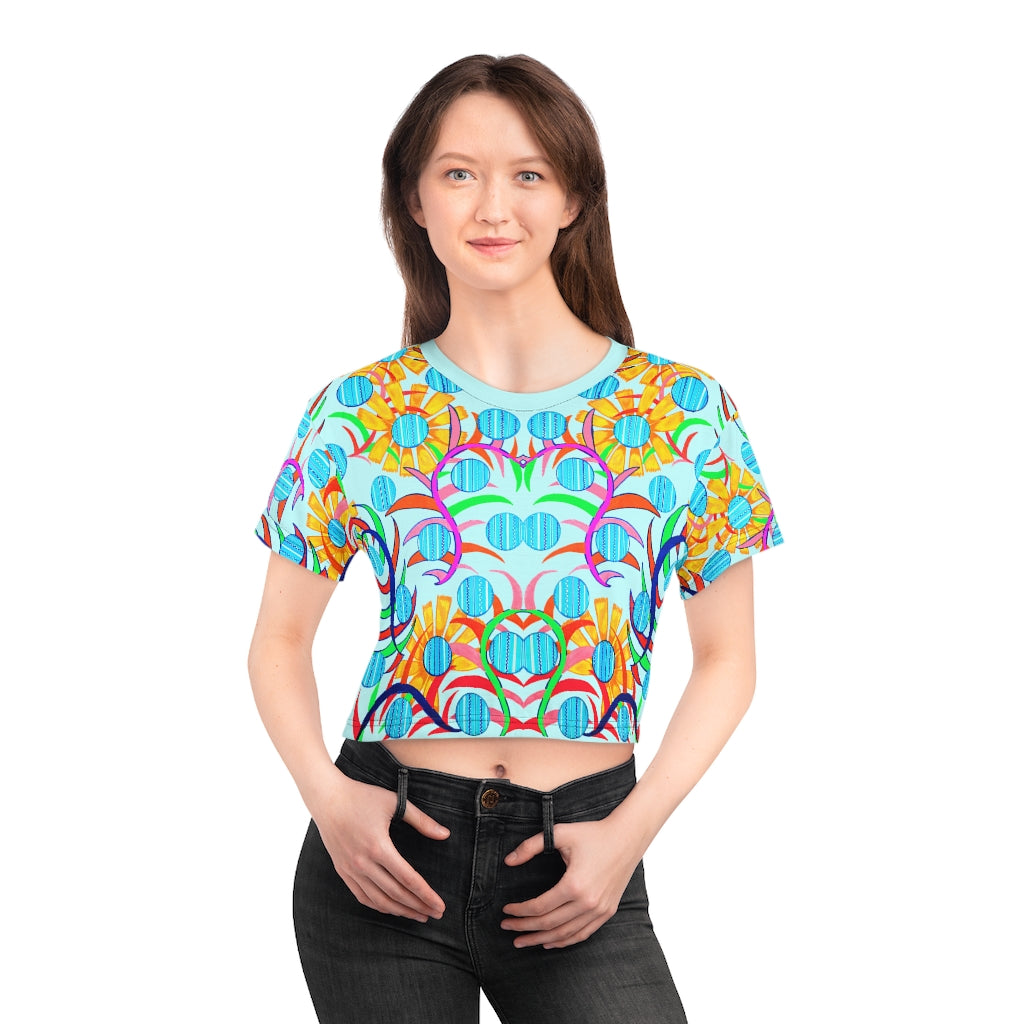 skye blue sunflower crop t-shirt