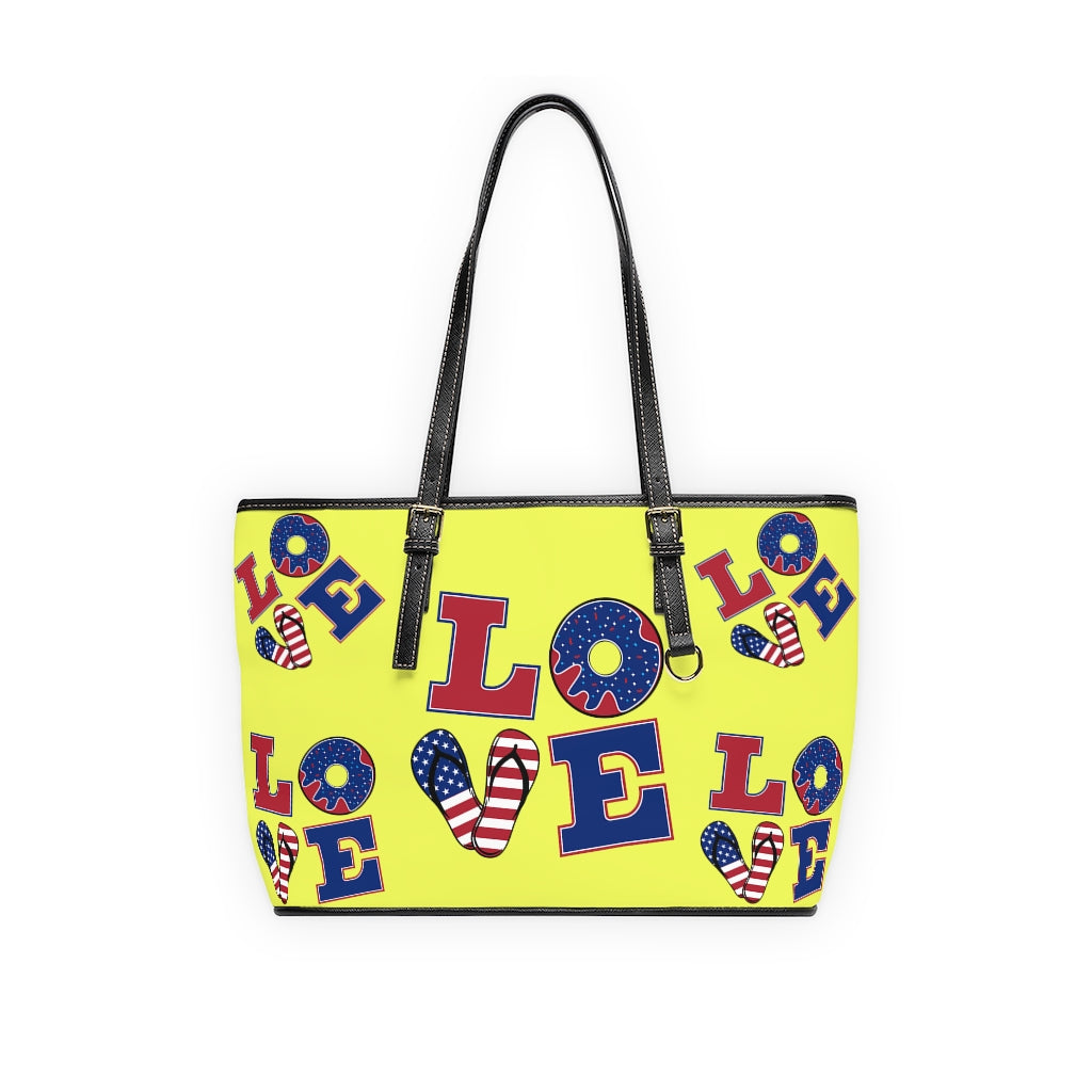 canary yellow love america print tote