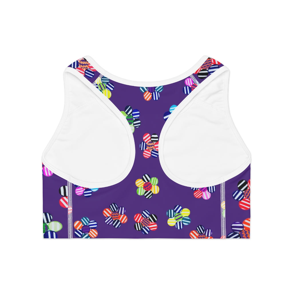 purple geometric flowers sports bra 