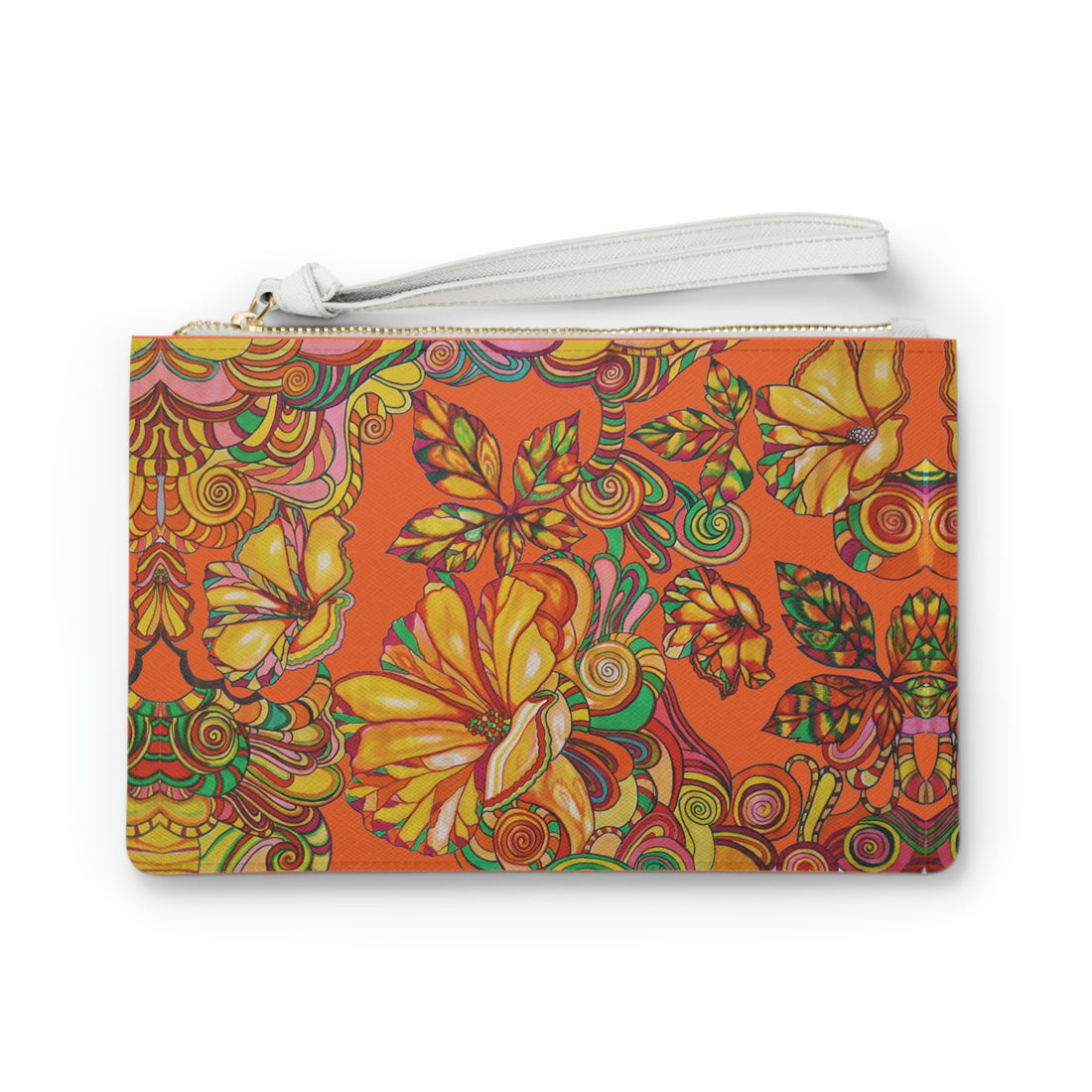 Orange Artsy Floral Clutch Bag