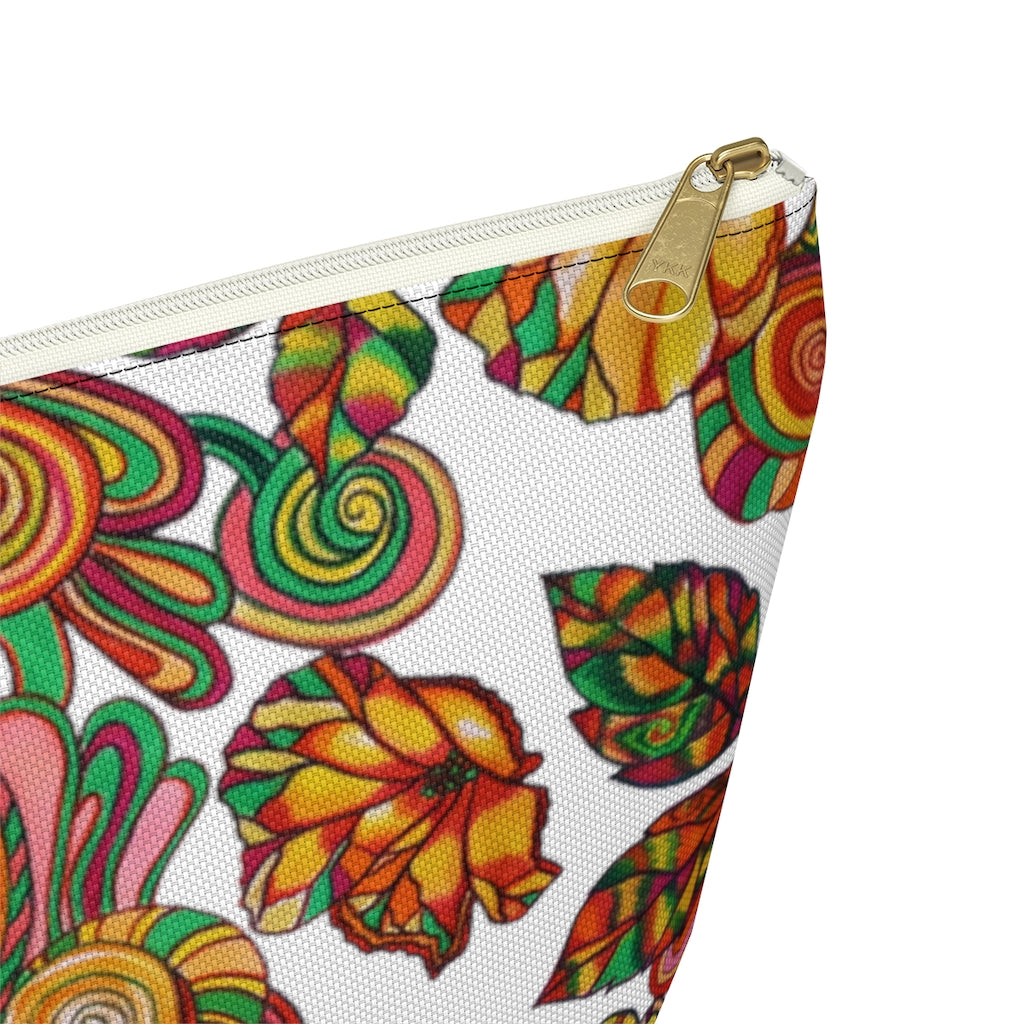 White Artsy Floral Accessory Pouch