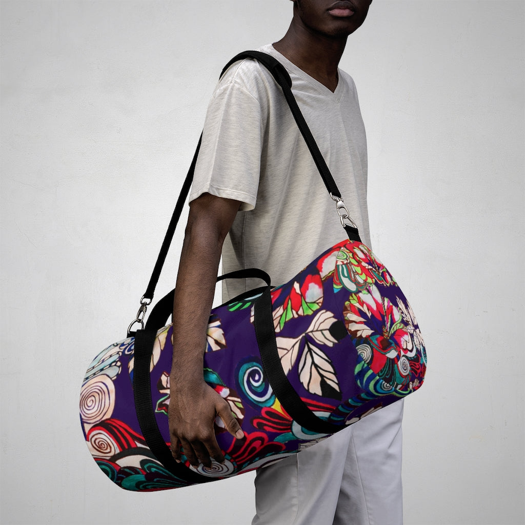 Artsy Floral Pop Violet Duffel Bag