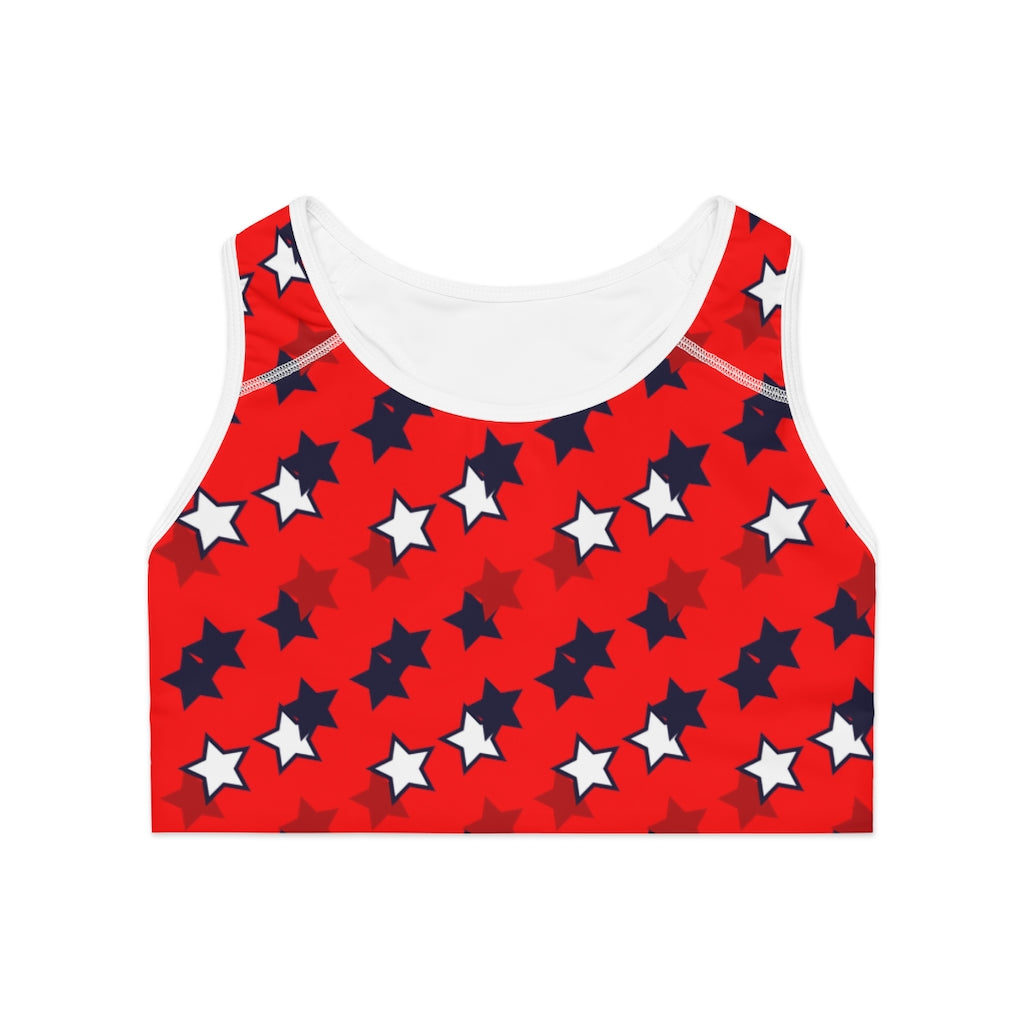 red star print sports bra