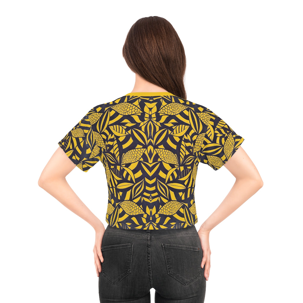 Yellow Tropical Minimalist AOP Crop Tee