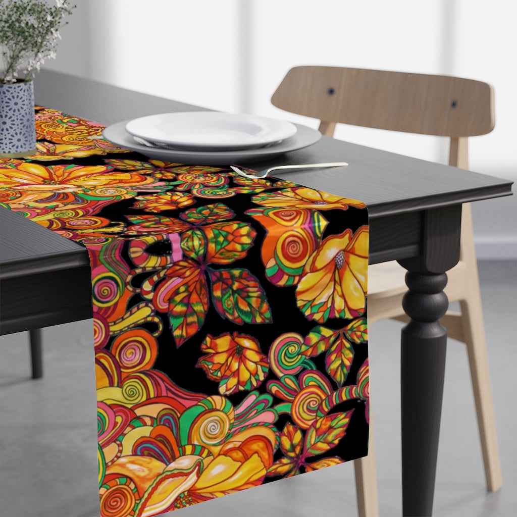 Artsy Floral Black Table Runner