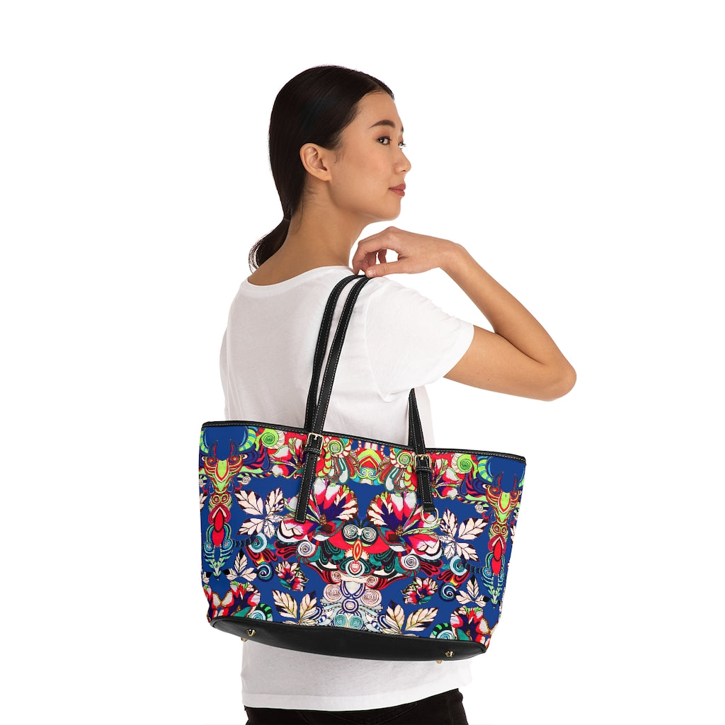 Blue Floral Pop PU Leather Shoulder Bag