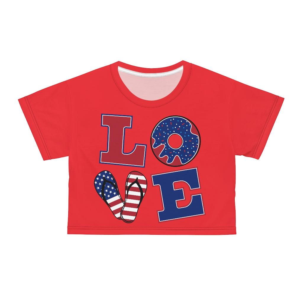 Red Love AOP Crop Tee