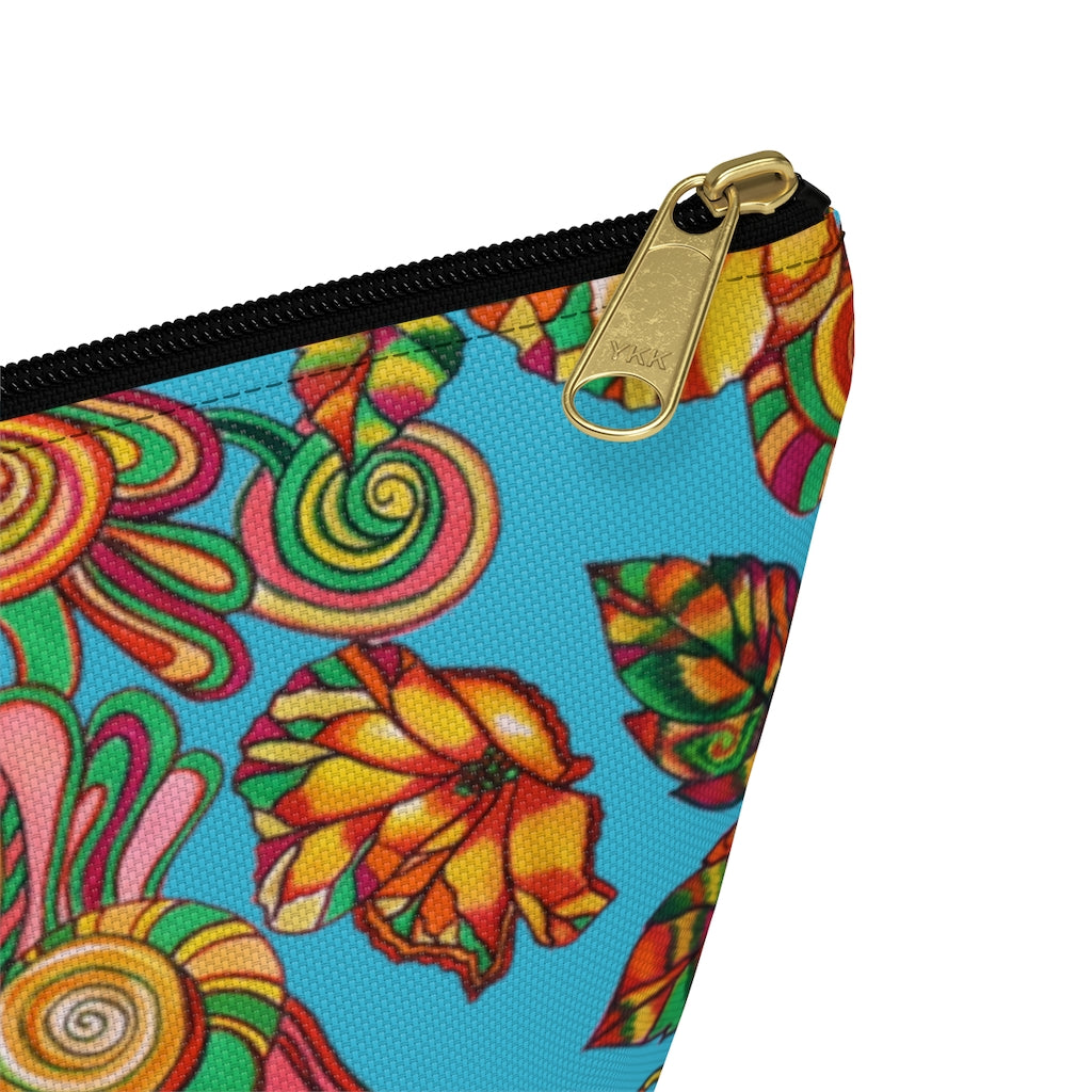 Aqua Artsy Floral Accessory Pouch