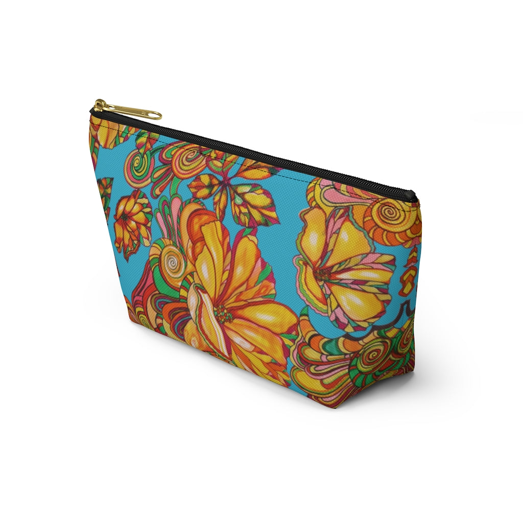 Aqua Artsy Floral Accessory Pouch