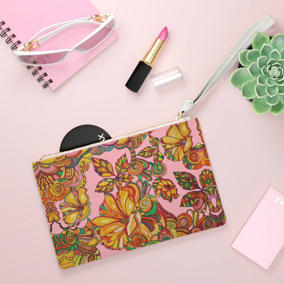 Blush Artsy Floral Clutch Bag