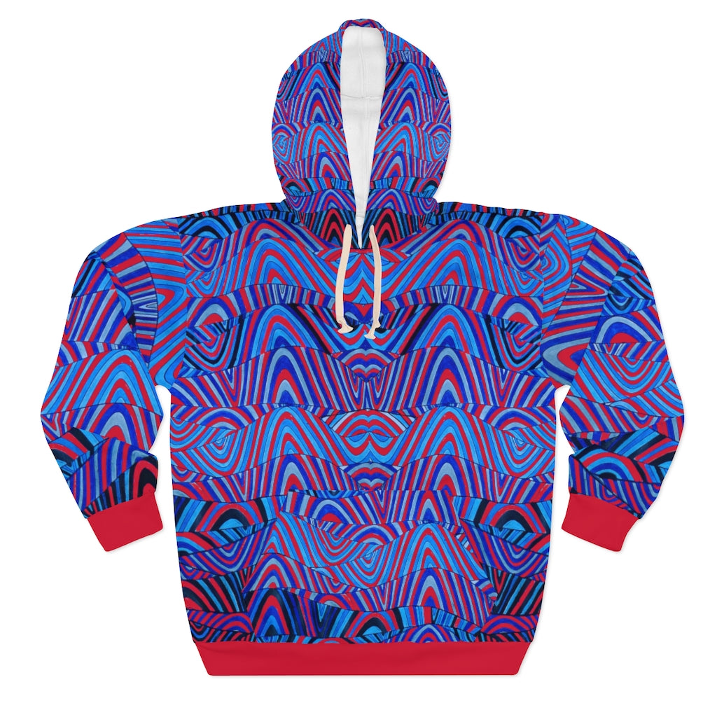 maroon & blue psychedelic print unisex pullover hoodie