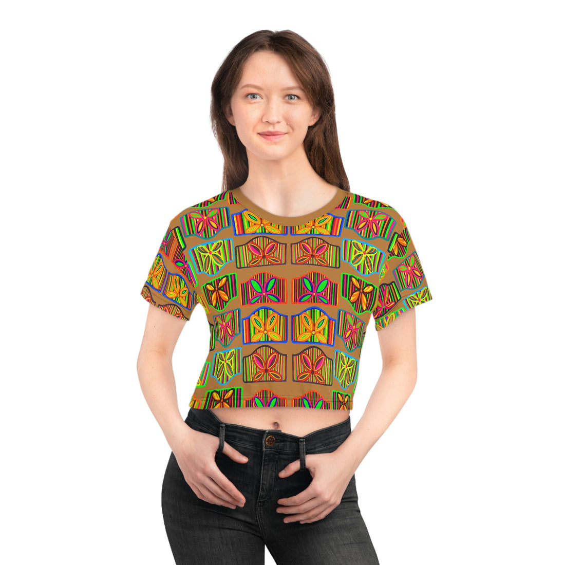 tussock art deco print crop t- shirt for women