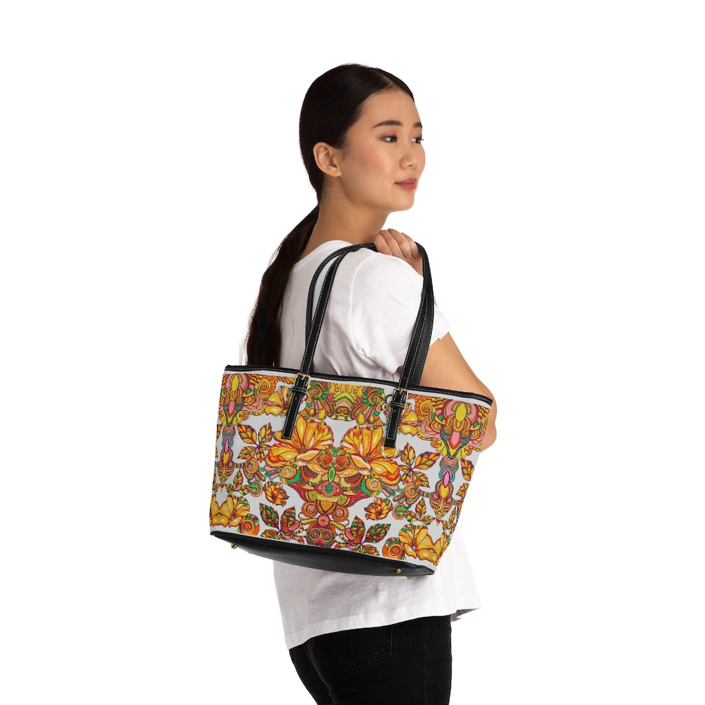 slate grey floral print tote bag 