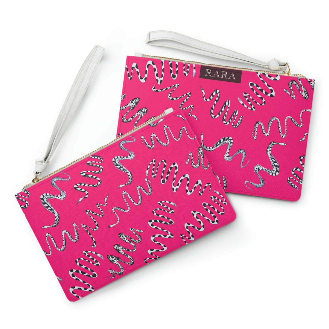 hot pink snake print clutch bag