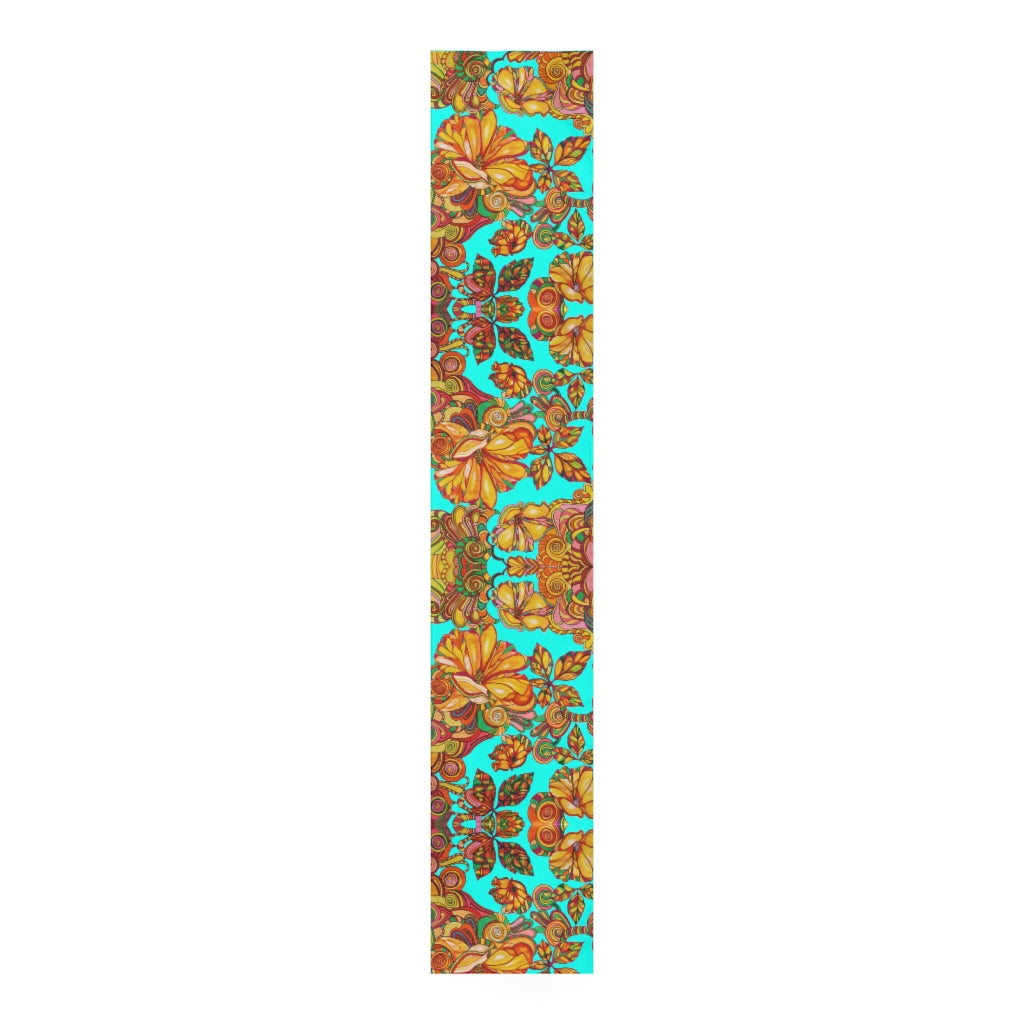 Artsy Floral Cyan Table Runner