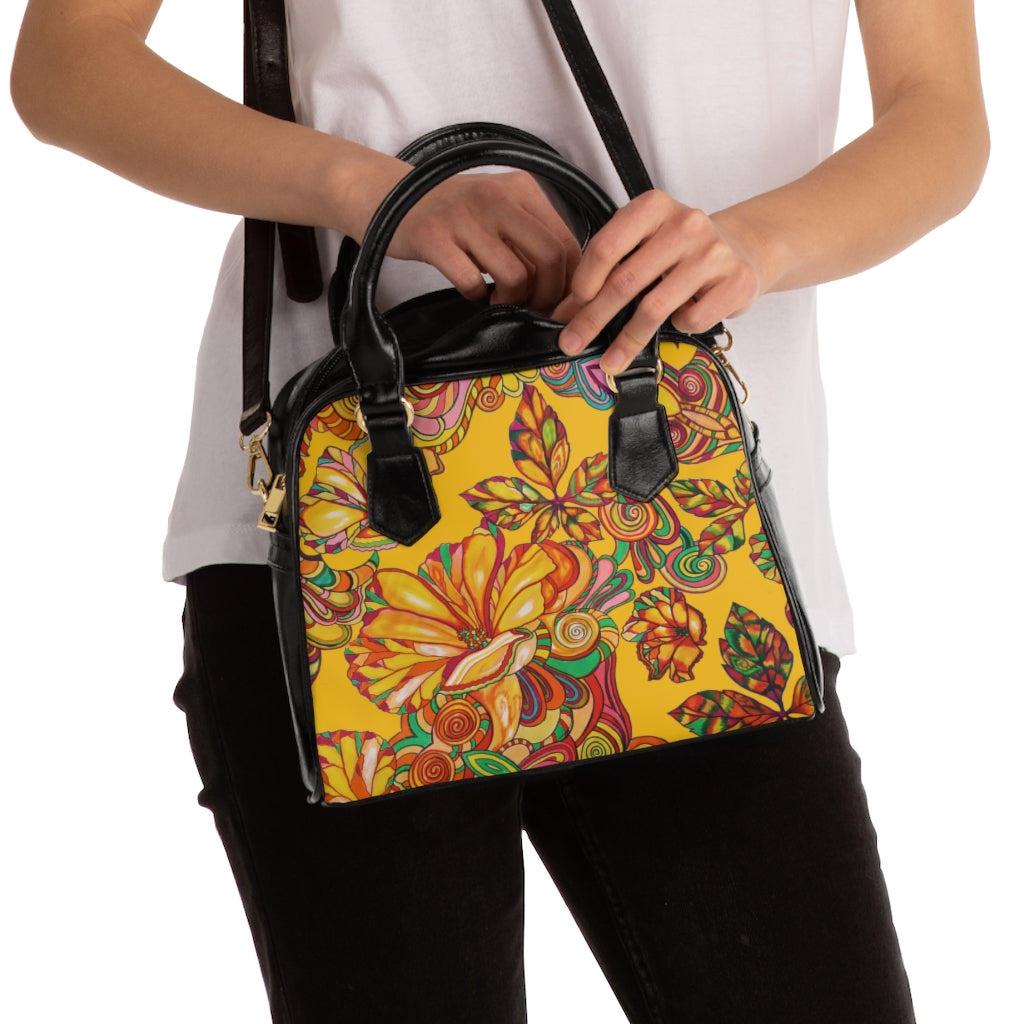 yellow floral print handbag