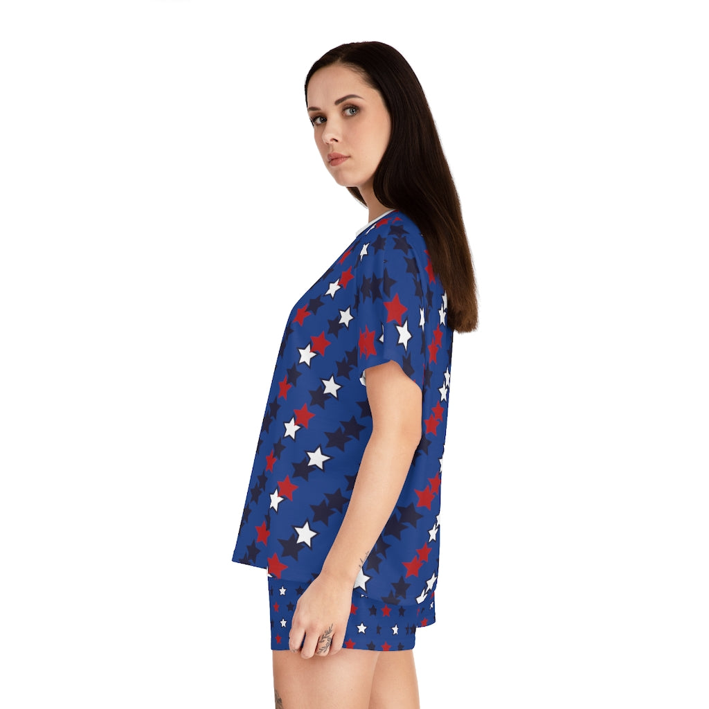 Blue Star Print Short Pajama Set (AOP)